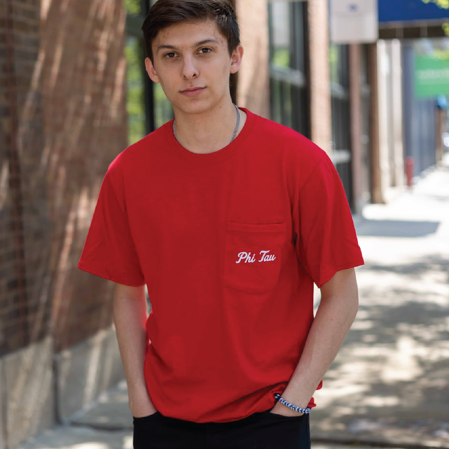 Phi Tau Script Pocket T- Shirt