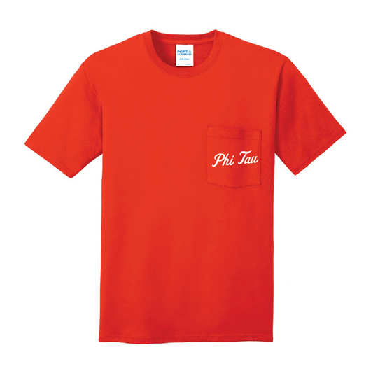 Phi Tau Script Pocket T- Shirt